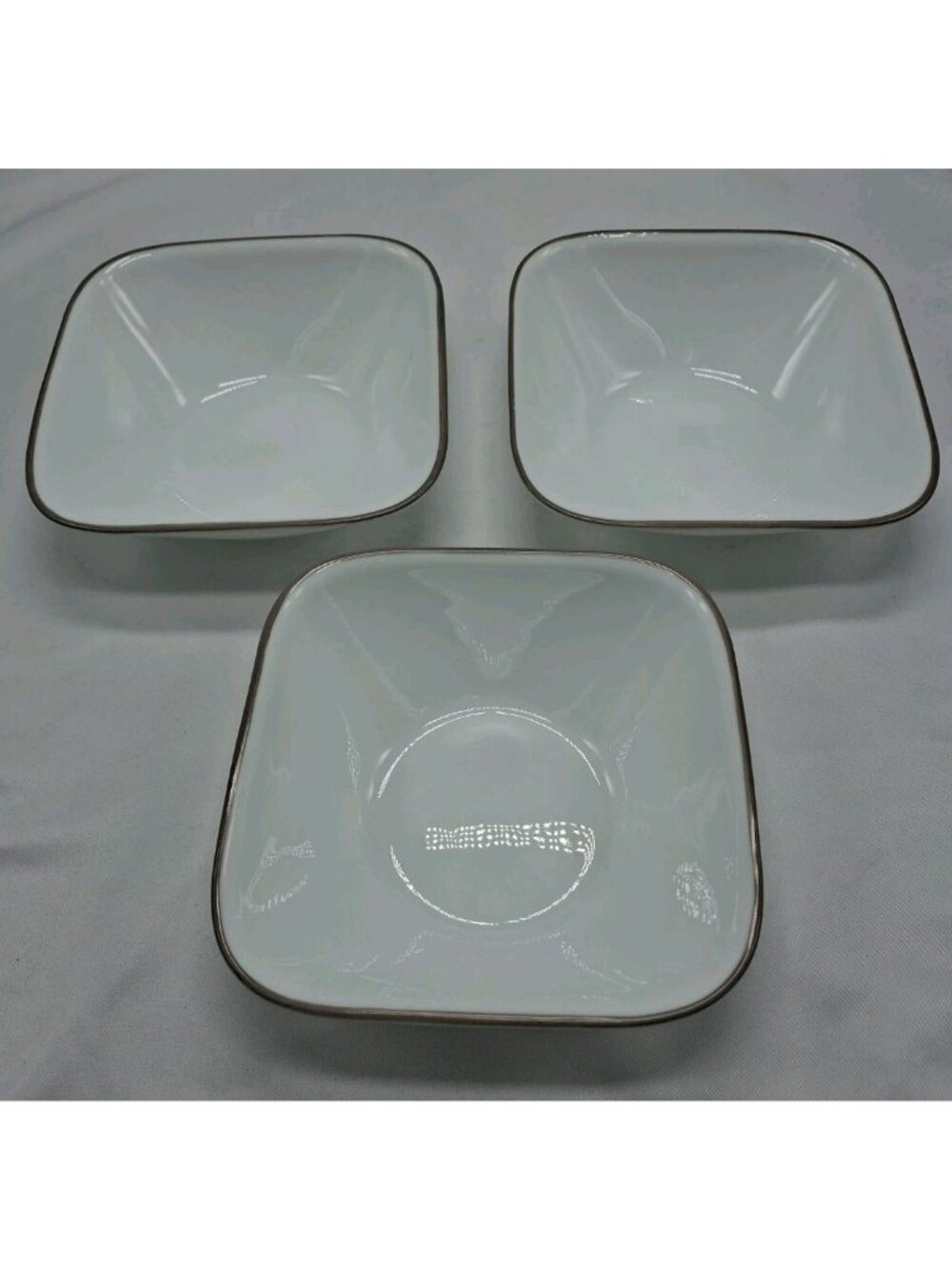 3 pc Corelle SHADOW DANCE Square Soup Cereal Bowls 6 1/2"-Vitrelle -Tan Rim
